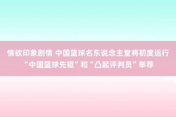 情欲印象剧情 中国篮球名东说念主堂将初度运行“中国篮球先驱”和“凸起评判员”举荐