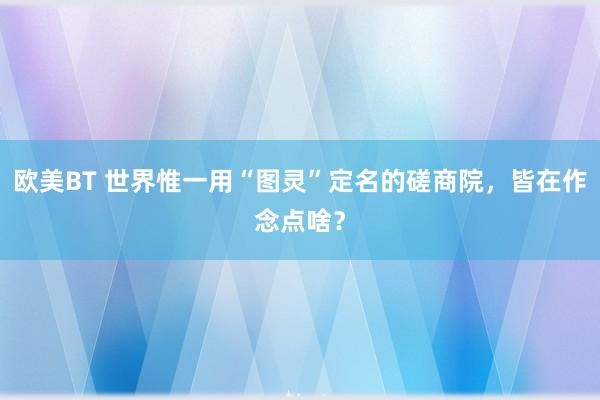 欧美BT 世界惟一用“图灵”定名的磋商院，皆在作念点啥？