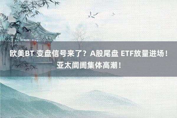 欧美BT 变盘信号来了？A股尾盘 ETF放量进场！亚太阛阓集体高潮！