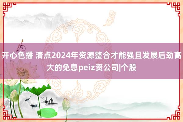 开心色播 清点2024年资源整合才能强且发展后劲高大的免息peiz资公司|个股