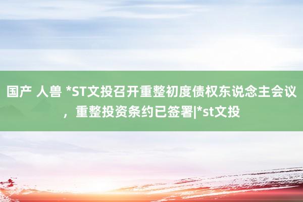 国产 人兽 *ST文投召开重整初度债权东说念主会议，重整投资条约已签署|*st文投